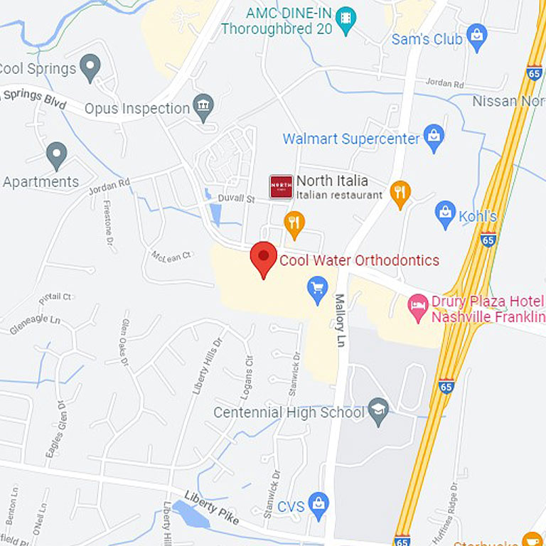 Cool Water Orthodontics is located off I-65 and McEwen Drive in Franklin, TN